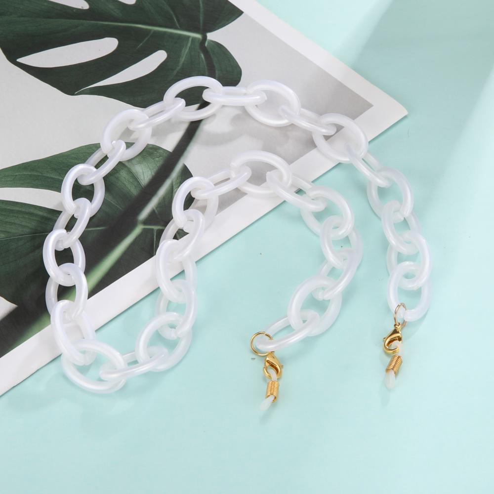 Skyrim bohême large acrylique lunettes de soleil chaîne lanière anti-dérapant lecture lunettes chaînes lunettes cordon cou sangle corde pour les femmes: White - clasp