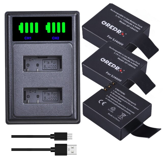 1350mAh SJ4000 Battery for SJCAM SJ4000WIFI SJ5000 SJ5000PLUS SJ6000WIFI sj7000 sj8000 sj9000 M10 Eken H9 GIT-LB101: 3Battery 1 Charger