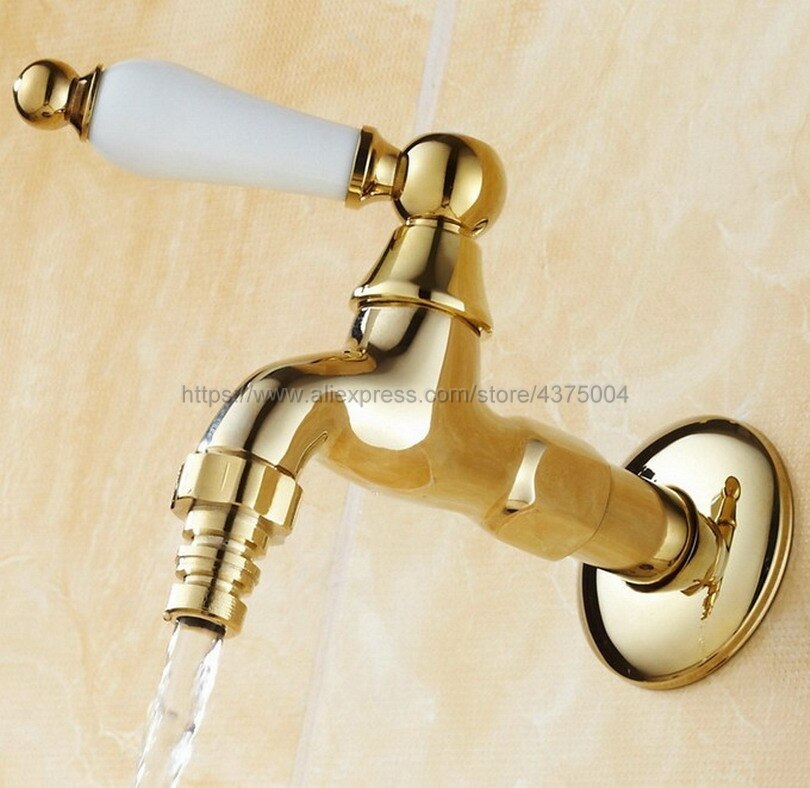 Gold Brass Wall Mount Wasmachine Kranen Outdoor Tuin Koud Water Kraan Nav125