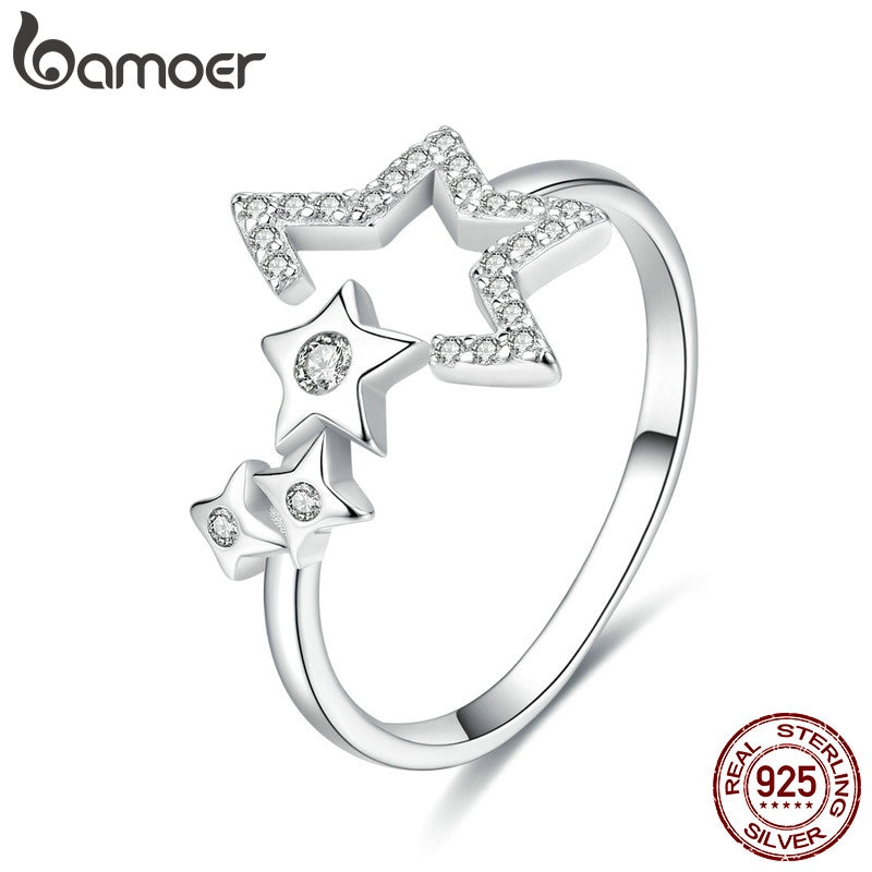 Bamoer Authentieke 925 Sterling Zilver Lichtgevende Ster Waitting Verstelbare Vinger Ringen Voor Vrouwen Wedding Engagement Sieraden SCR452