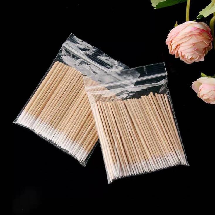 300 Stuks Wegwerp Ultra-Kleine Wattenstaafje Pluizende Micro Borstels Hout Wattenstaafjes Swabs Wimper Extension Lijm Verwijderen gereedschap