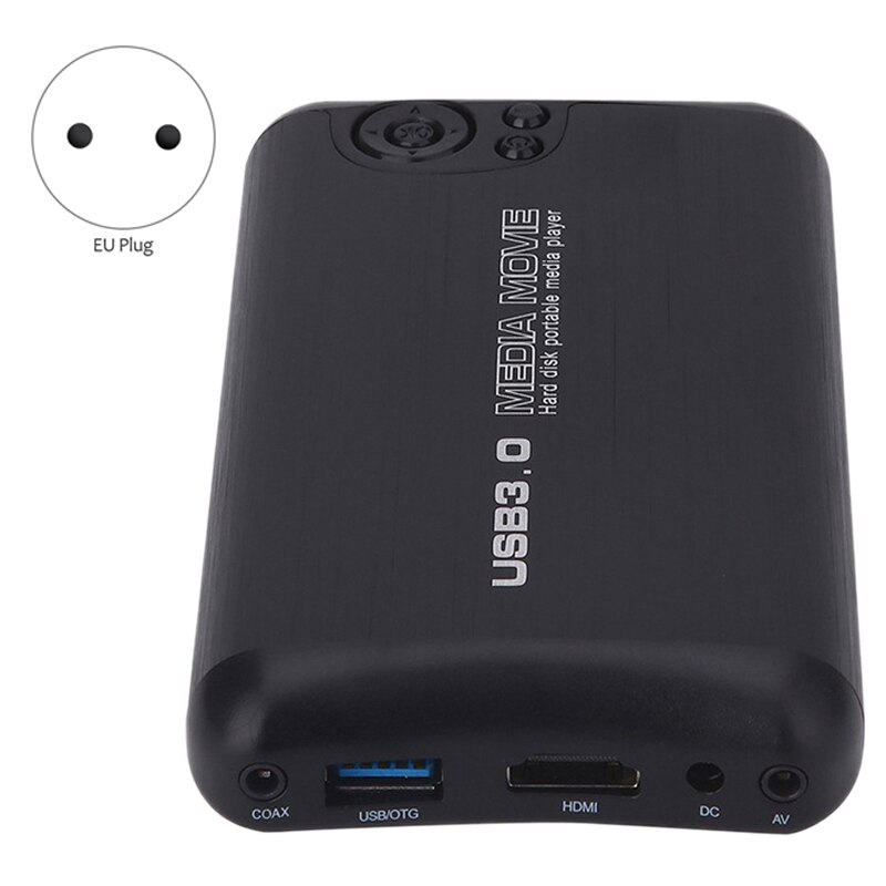 HDMI Media Player 1080P Full HD Media Player USB3.0 SD/HDD Card Player with Built-in 2.5-Inch SATA Hard Drive(EU Plug)