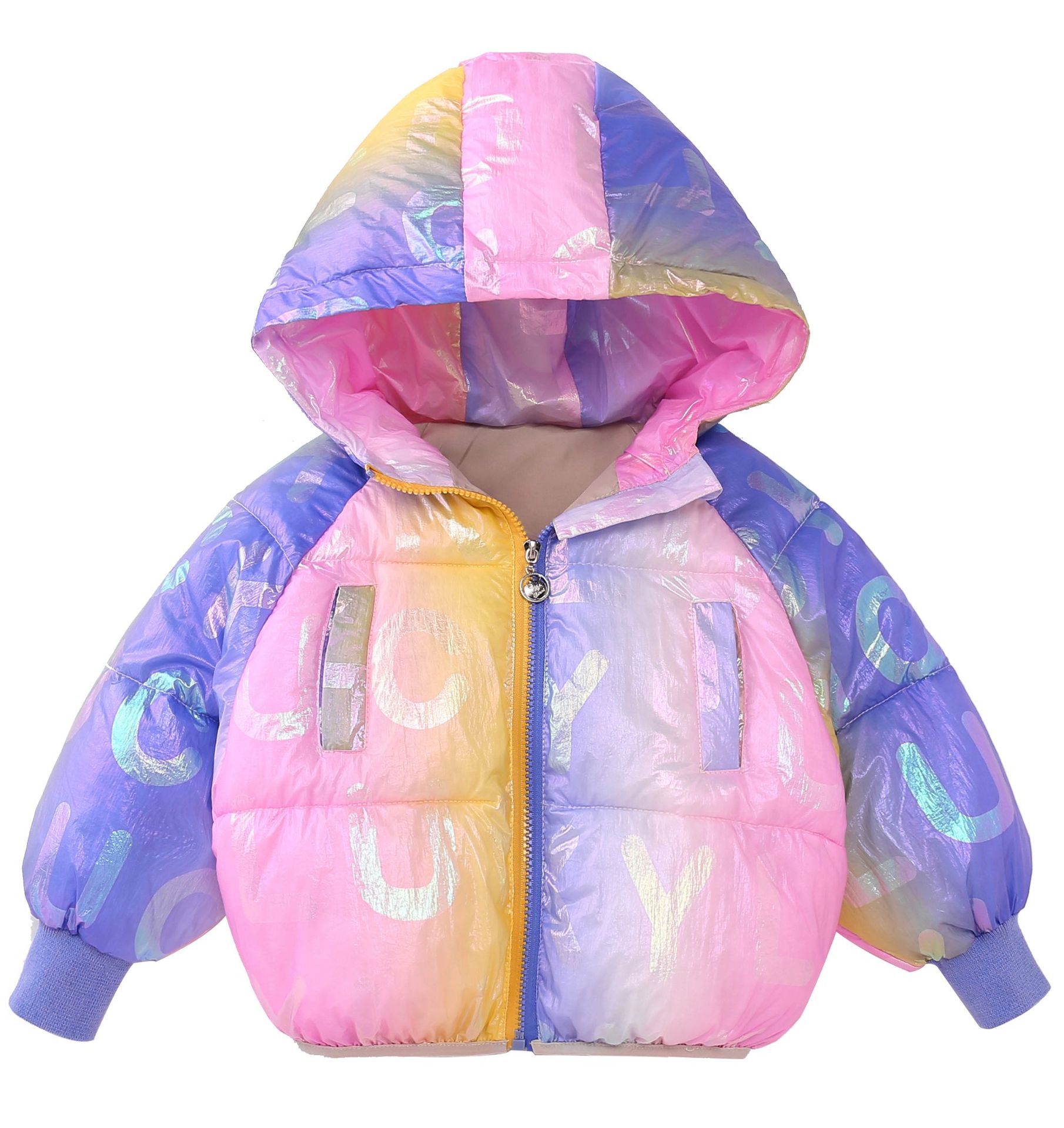 Children's Winter Jacket Cotton Padded Girls Jackets Outerwear Coats Bright and Colorful Rainbow Girls Winter Coat