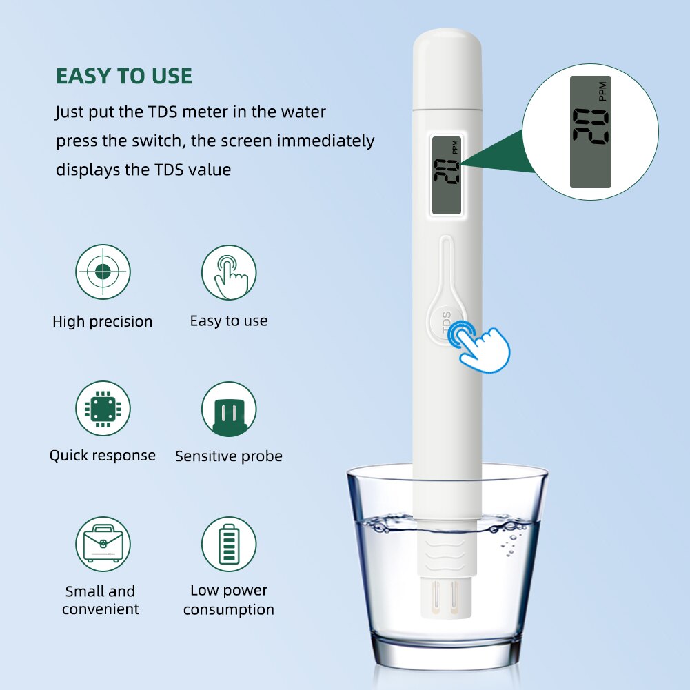 Mini TDS Meter 0-9990ppm Digital Water Purity Tester Portable Test Pen Monitor for Drinking Water Aquarium Swimming Pool