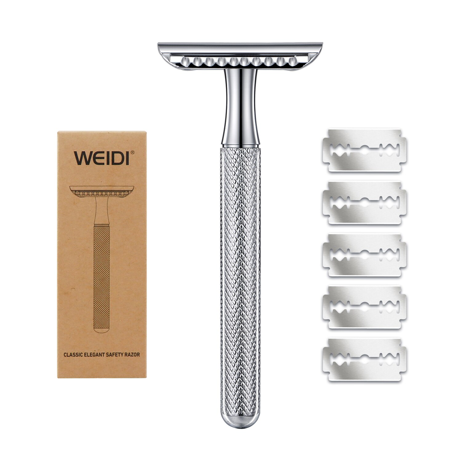 WEIDI 3-Piece Double Edge Safety Razor Wet Shaving for Men Women with 5 Platinum Blades Silver Rose Gold Black: Silver