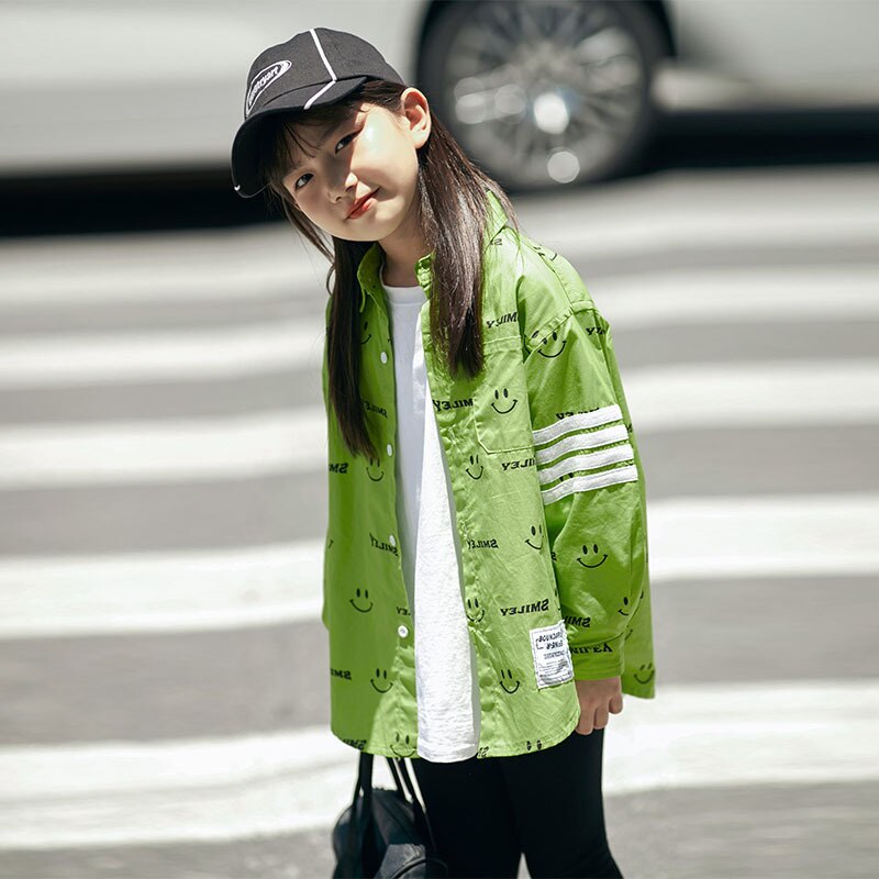 Autumn Girls Print Green Shirt 8 10 years Long Sleeve Teen Girls Tops: Green tops / 4