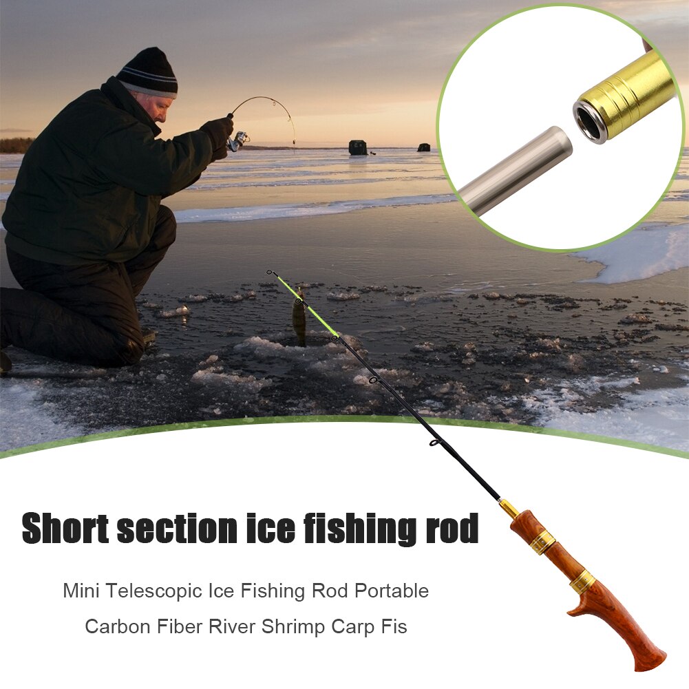 Ice Fishing Rod Wooden Handle River Shrimp Carp Winter Fishing Tackle Children's Portable Ultralight Baitcasting Fishing Rod