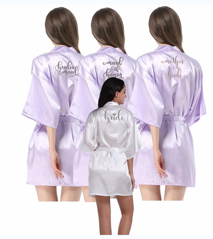 bruid bruidsmeisje gewaad met wit zwarte letters moeder zus van de bruid huwelijkscadeau badjas kimono satijnen gewaden