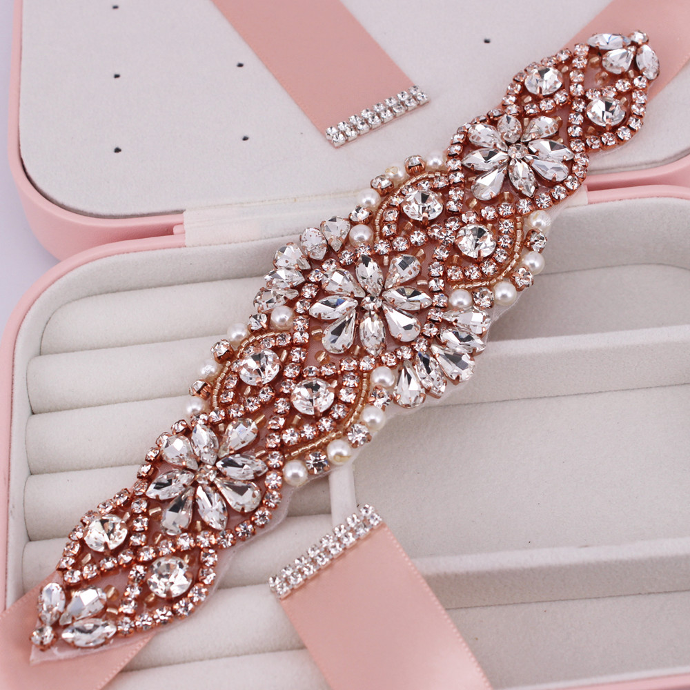 Kristal Parels Bruiloft Riem Strass Bruids Riem Rose Gold Diamond Bridal Sash Voor Bruiloft Accessoires Riem