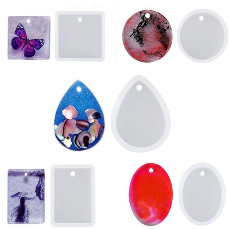 5 PCS Mixed Size Epoxy Resin Silicone Mold Square Round Handmade Gem Pendant Craft Tool DIY Jewelry Making Finding Crystal