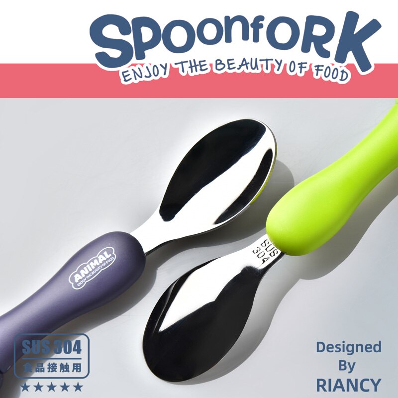 WHYOU Cartoon Stainless Steel Spoon Set Children Kid School Portable Outdoor Travel Cutlery With Storage Box
