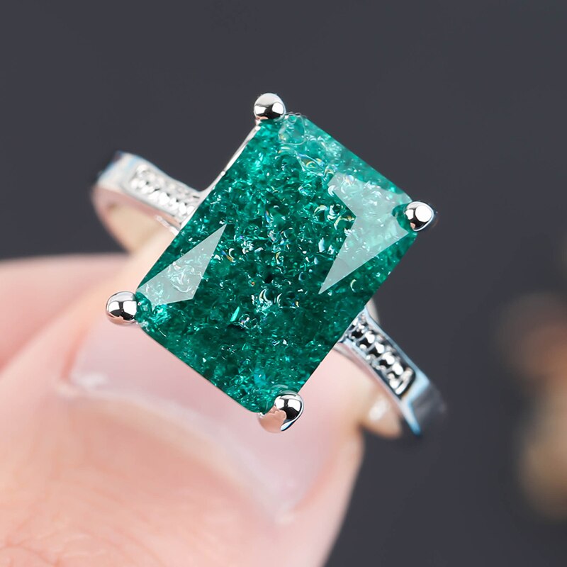 Vintage Heldere Ring Met Groene Stenen Vierkante Steen Zilver Kleur Voor Vrouwen Anniversary Sieraden Anillos Mujer F5N475: 8