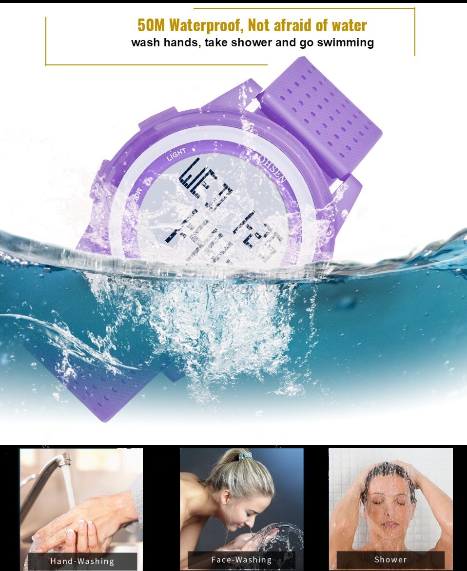 Ohsen, relojes deportivos para exteriores para mujer, reloj de pulsera LED impermeable de silicona para niños, reloj de pulsera multifunción para niño y niña, reloj de pulsera para mujer