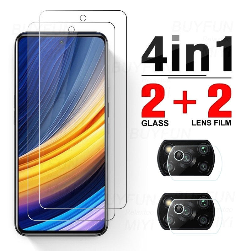 4in1 Camera Lens Protector Voor Xiaomi Poco M4 Pro Pocco Poko Little X F M 3 X3 Nfc Gt M3 f2 Pro F1 F3 5G Beschermende Glas Film: For Poco X3 NFC