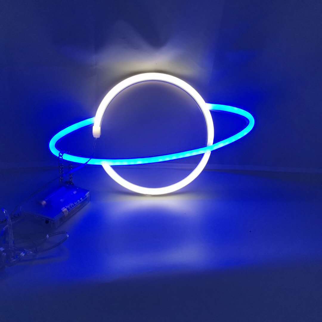 Led neonlampe farverig elliptisk planetformet vægskilt neonlys usb hængelampe til soveværelse hjem festindretning: Blå varm