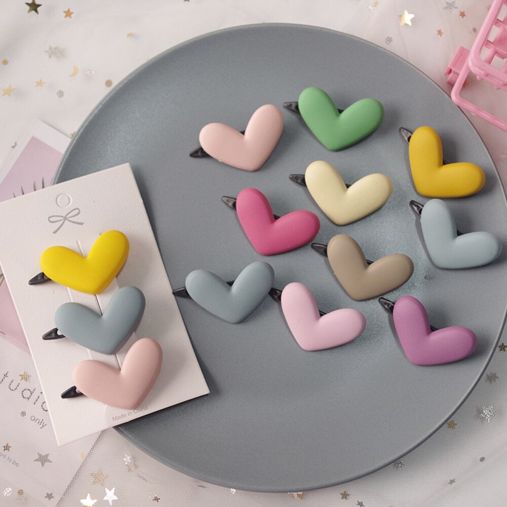Meisjes Haarspeldjes 3 Stks/partij Candy Kleur Ster Hart Haar Clip Kinderen Bloem Boog Leuke Haarspeld Hoofddeksels Meisje Haar Accessoires: 3pcs heart random