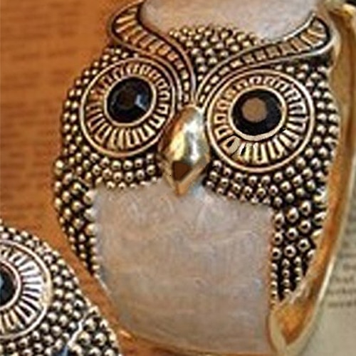 Women Enamel Alloy Big Eyes Owl Wide Bangle Cuff Bracelet Jewelry for her