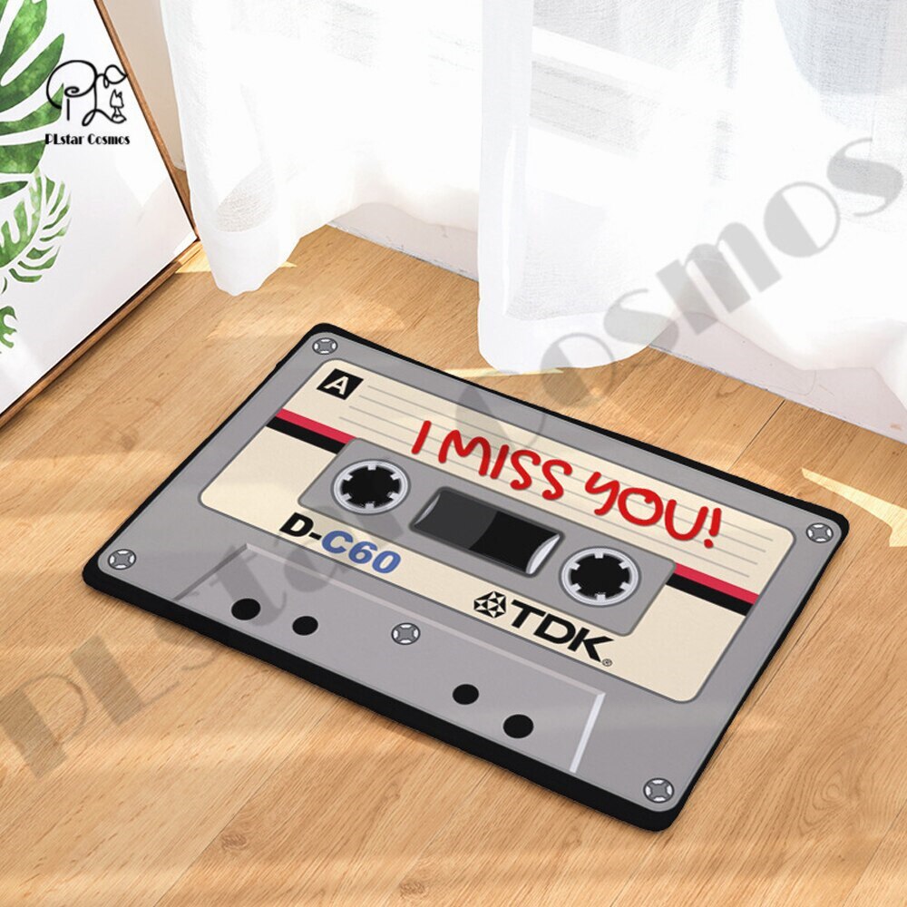 Felpudo Retro de Cassette con cinta musical para porche, alfombra antideslizante para sala de estar, cocina, baño, felpudo impreso en 3D-1: Gris claro