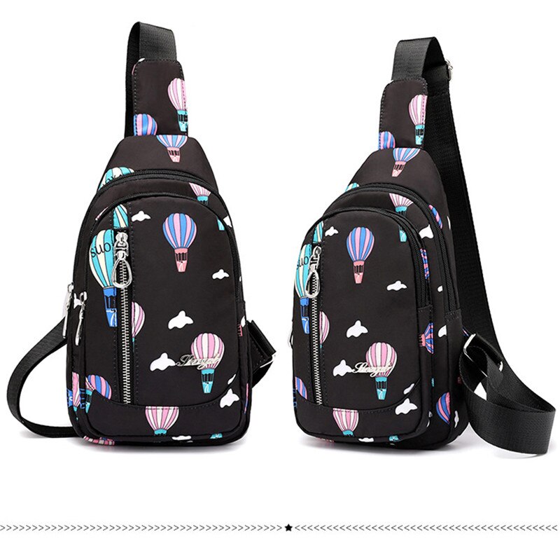Motivo Floreale di modo Delle Signore di Sacchetto di Petto di Alta Qualità Warterproof Borsa Da Viaggio in nylon Sacchetto di Crossbody per Le Donne fionda Borsa messaggero Borsa: nero balloon
