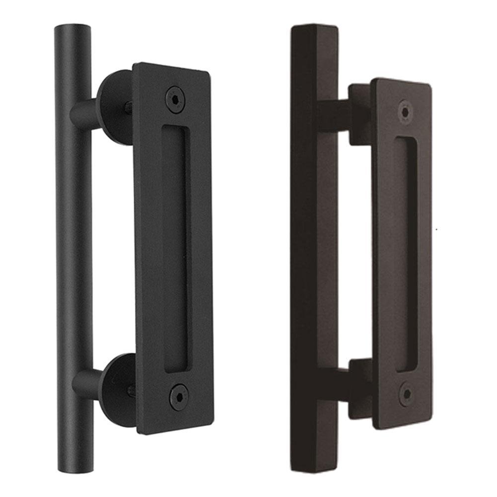 Black Steel Sliding Barn Door Handle Pull Cabinet Flush Hardware Set Indoor Interior Door Handle Flush Pull Set