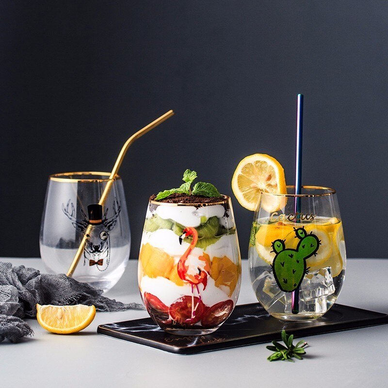 Northern Europe MEOR Cat Big Belly Gold Rim Wine Glass Mousse Tray Dessert Juice Cocktail Egg Shape Swig Cup Travel Cooler Mugs