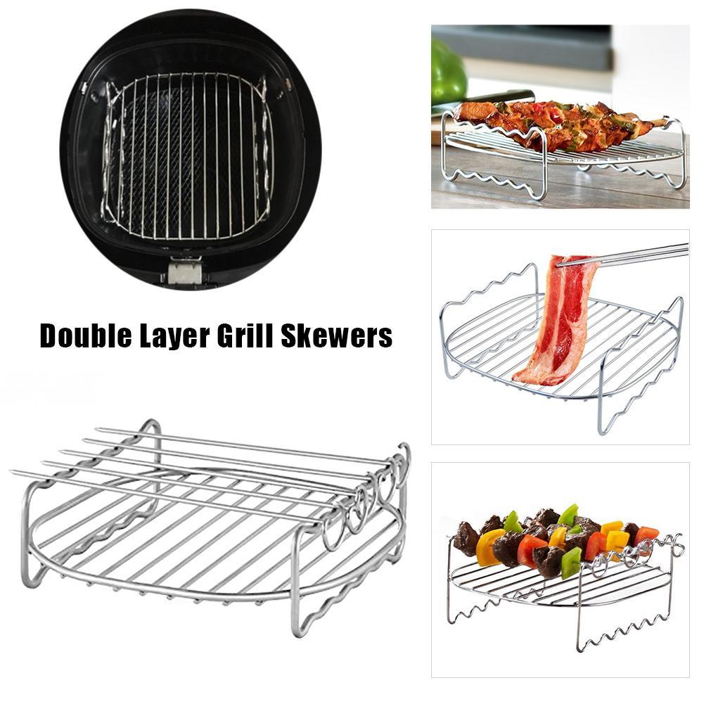 5Pcs Air Fryer Frying Cage Dish Baking Pan Rack Pizza Tray Pot Accessories Fit