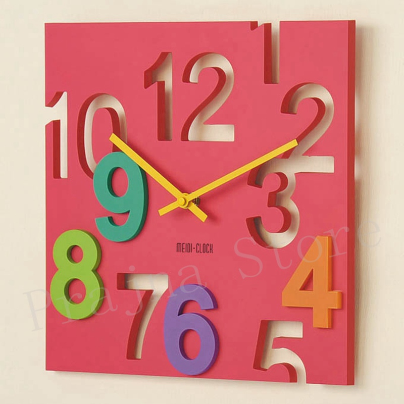 Square Large Wall Clock Modern Digital 3D Decorative Novelty Wall Clock Big Silent Wall Clocks Home Decor 30cm Hollow: Red