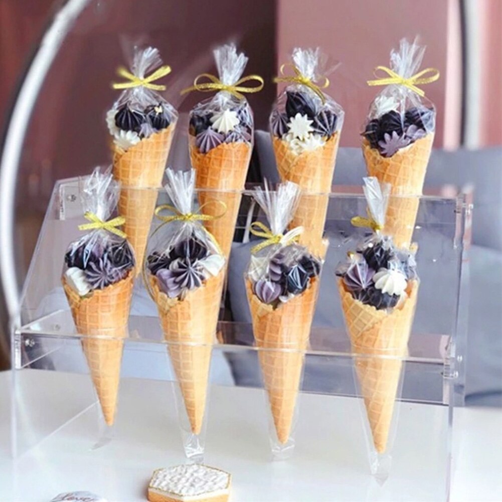 100pcs Plastic Sweets Candy Packing Bags Wedding Birthday Party Decoration Sweet Cellophane Candy Bag Cone Storage Packaging Bag