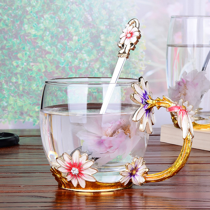 Tazas de café de vidrio esmaltado de Color, tazas de té y tazas resistentes al calor, vasos de agua para el hogar y la Oficina, artículos para beber, para los amantes: 3