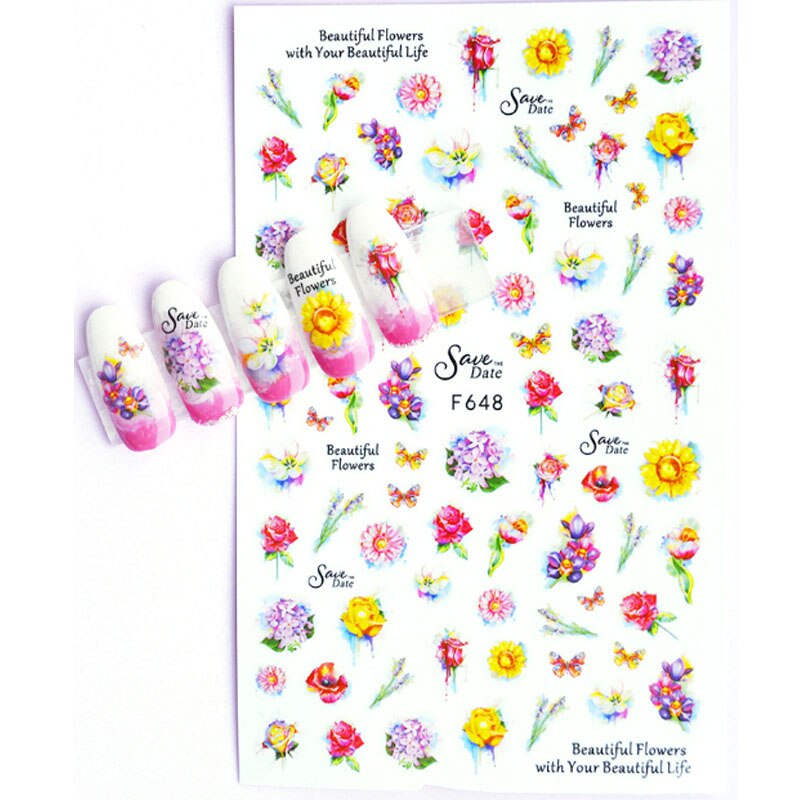 10 Stuks Vlinder Nail Sticker Valentijnsdag Nail Decal Rose Bloem Perzik Hart Vlinder