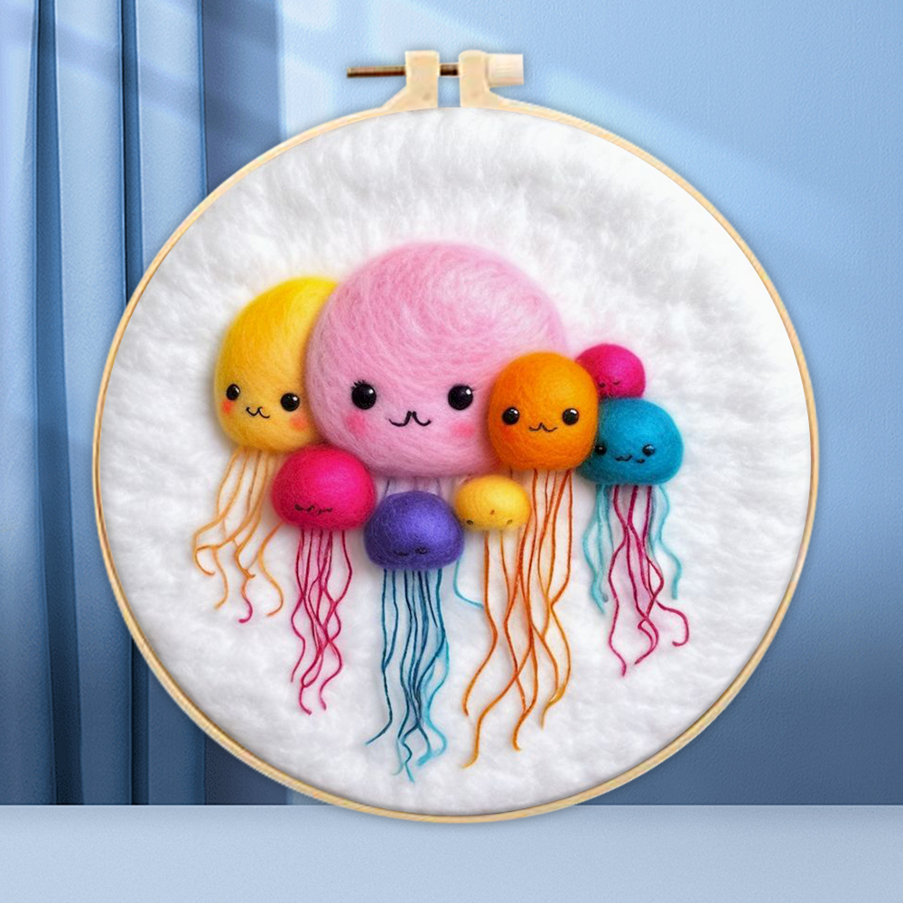 Photocustom 20 x 20cm ram gör-det-själv-ullmålningskit med broderi gör-det-själv-ullnålfiltmålning djurbild filtdekoration: Blå