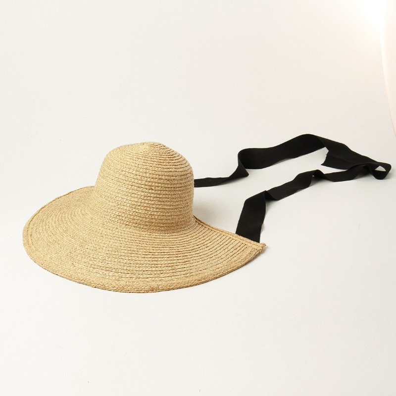 Loli big eaves raffia straw hat outdoor travel sun shade sunscreen retro hand-woven straw hat: black