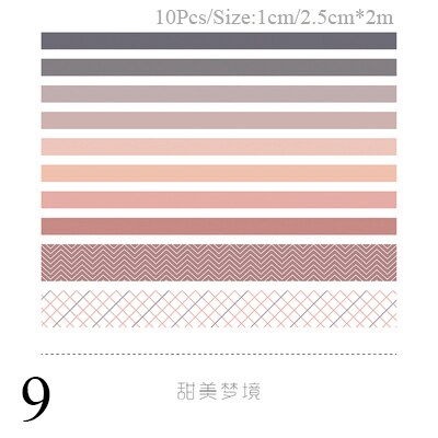 10Pcs/Set Decorative Adhesive Tape Kawaii Masking Tape Cute Grid Washi Tape Set For Kids DIY Scrapbooking Diary Photos Albums: 9