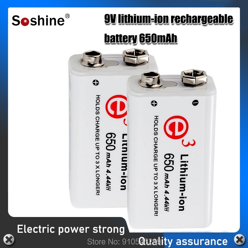 Soshine 6F22 650mAh 9V Li-ion Rechargeable Battery with Portable Battery Box for Multimeter / Wireless Microphone / Alarm