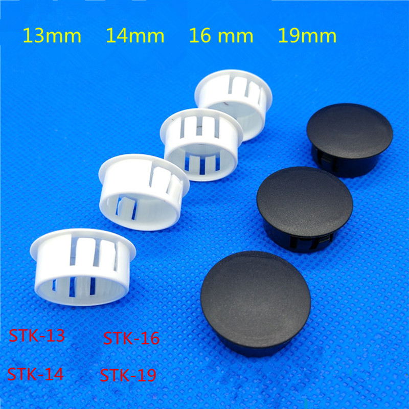 50 stks STK 13mm-19mm diameter zwart-wit nylon gat plug plastic plug knop plug