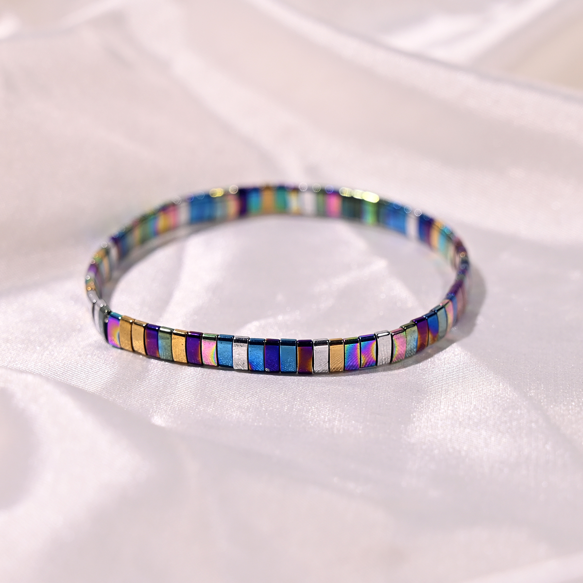 Tila contas pulseira para mulheres moda novo design hematita empilhável colorido charme pulseras femme jóias acessórios: Imitação de ródio chapeado