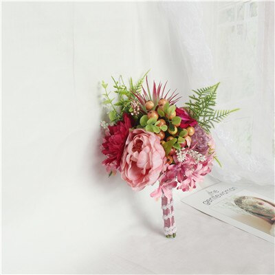 Kunstmatige Rozen Bruidsboeket Bruidsboeket Zijde Dahlia Bruidsboeketten voor Bruidsmeisjes Kunstmatige Bloemen Bruiloft Decor: Red