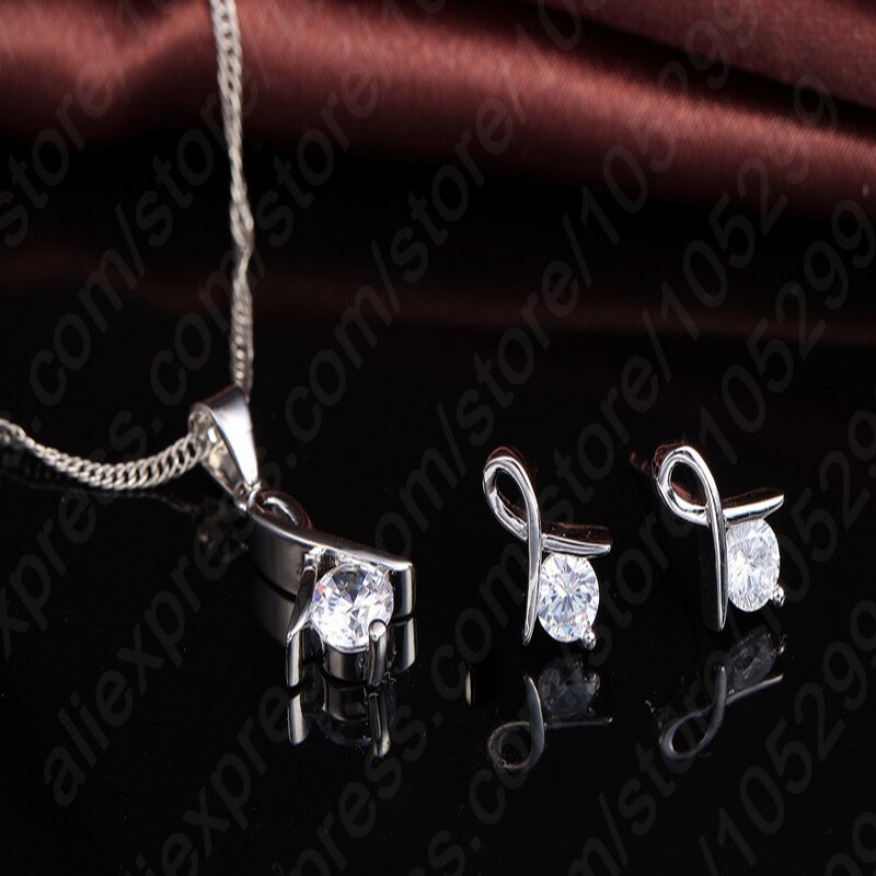 Frauen 925 Sterling Silber Halskette Ohrringe Schmuck-Set Für Hochzeit Party Cubic Zirkon Knorpel Piercing Ohrringe