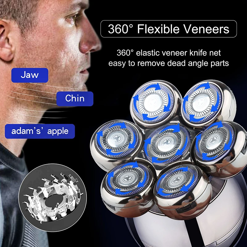 Afeitadora eléctrica 7D, cortadora flotante, Base de cabezal, cortadora de barba portátil para hombres, maquinilla de afeitar eléctrica con cabezal calvo recargable