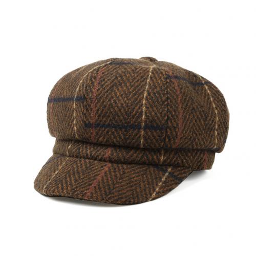 Høst vinter kvinner rutete bomull flat cap topphatt casual beret cap: Kaffe