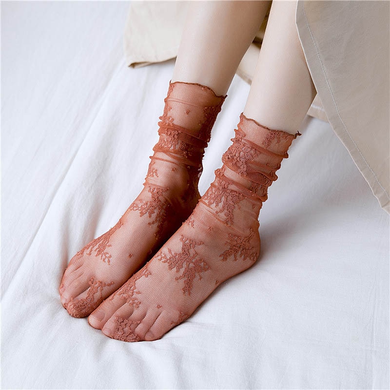 [EIOISAPRA] calcetines de verano para mujeres delgadas, transpirables, transparentes, con encaje decorativo, patrón de montón de calcetines, 8 colores, Casual, de