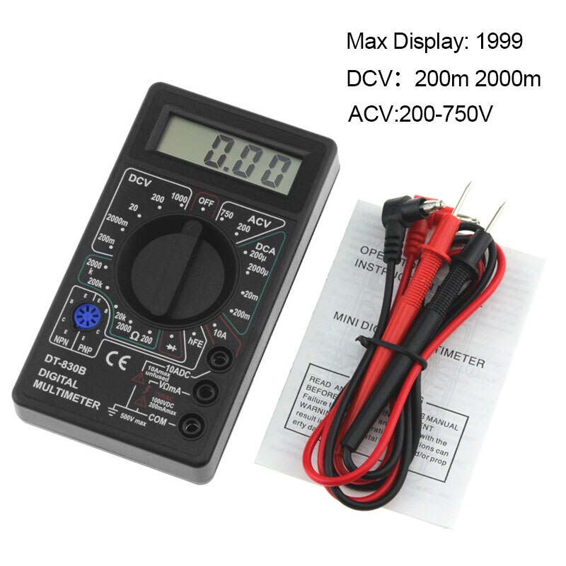 DT-830B Digital Multimeter Voltmeter Ohmmeter Ammeter Handheld Tester Meter Overload Protection With Probe Miernik Elektryczny