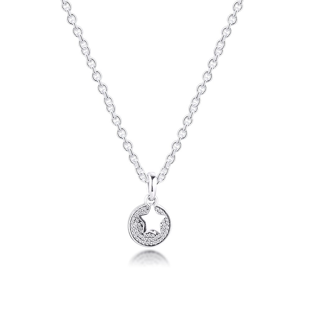 Collier rond 925 bijoux en argent Sterling Signature clair Cz lien chaîne colliers pour femmes N016: Celebration Stars