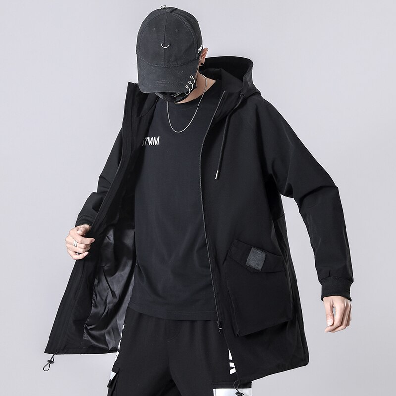saferido       Streetwear Spring Man Safari Style Jacket Mens Harajuku Black Windbreaker Jackets Male Pockets Oversize Jacket