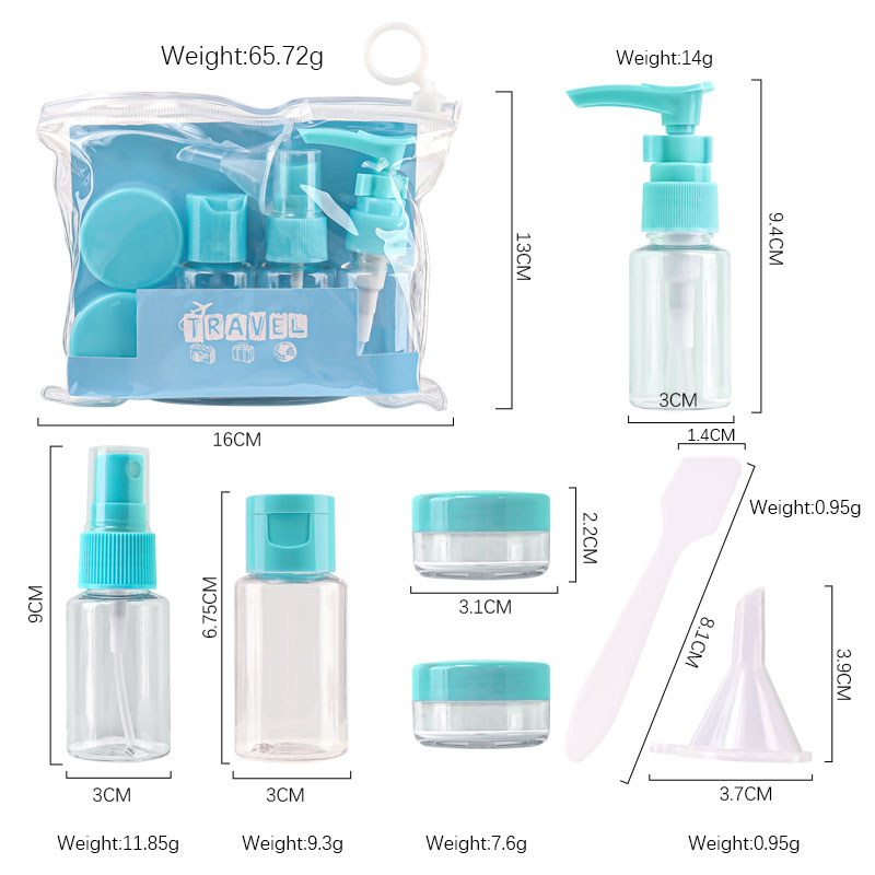 7 stuks mini reis make-up cosmetische gezichtscrème potjes, transparante plastic lege make-up verpakking flesjes, reisaccessoires