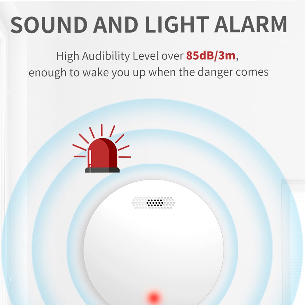 Smart Life-Detector de humo con WiFi, protección contra incendios, sistema de seguridad para el hogar, alarma de sonido, 85db, función de autocomprobación en tiempo Real