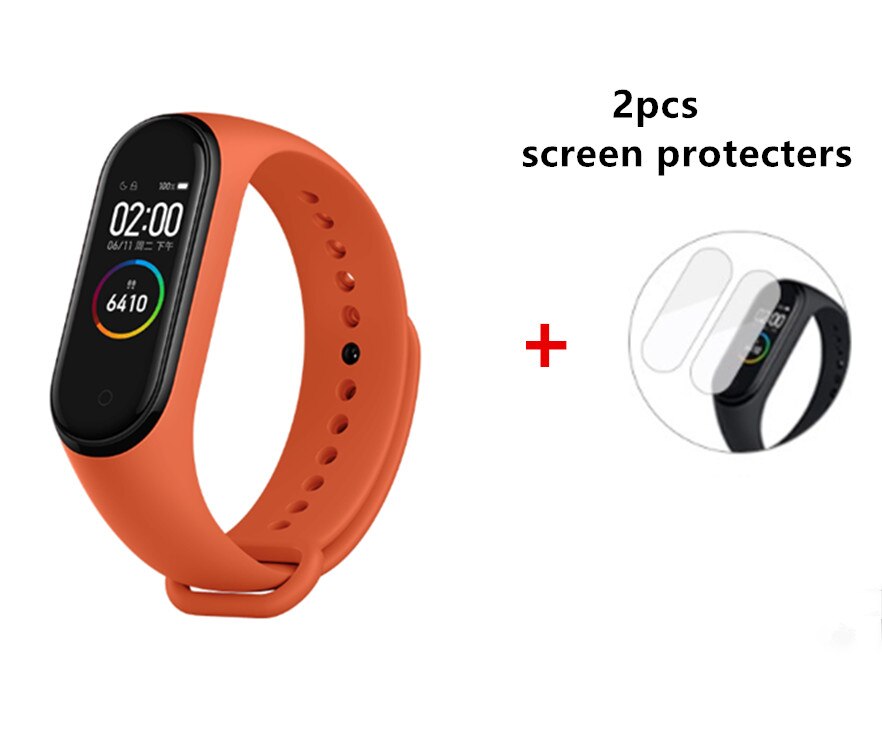Xiaomi – bracelet connecté Mi Band 4, avec écran tactile AMOLED, capteur d'activité physique avec suivi du rythme cardiaque, Original: orange  2pcs films