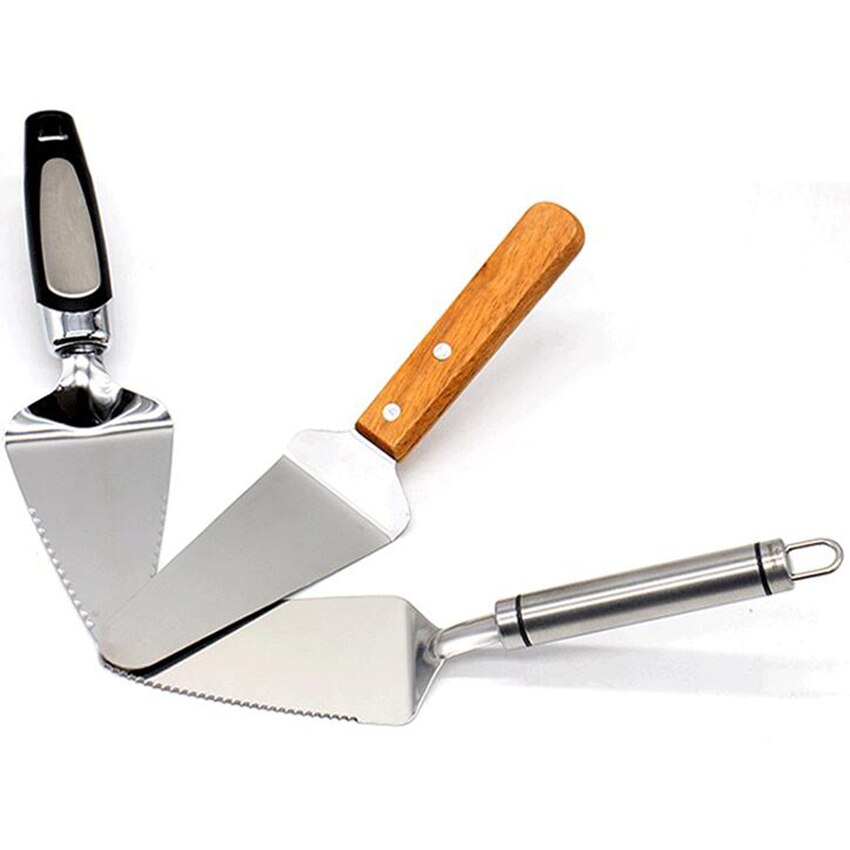 Trägrepp rostfritt stål tårta pizza spade tandad kantskärare paj pizza server tårtskärare server cutter spatel