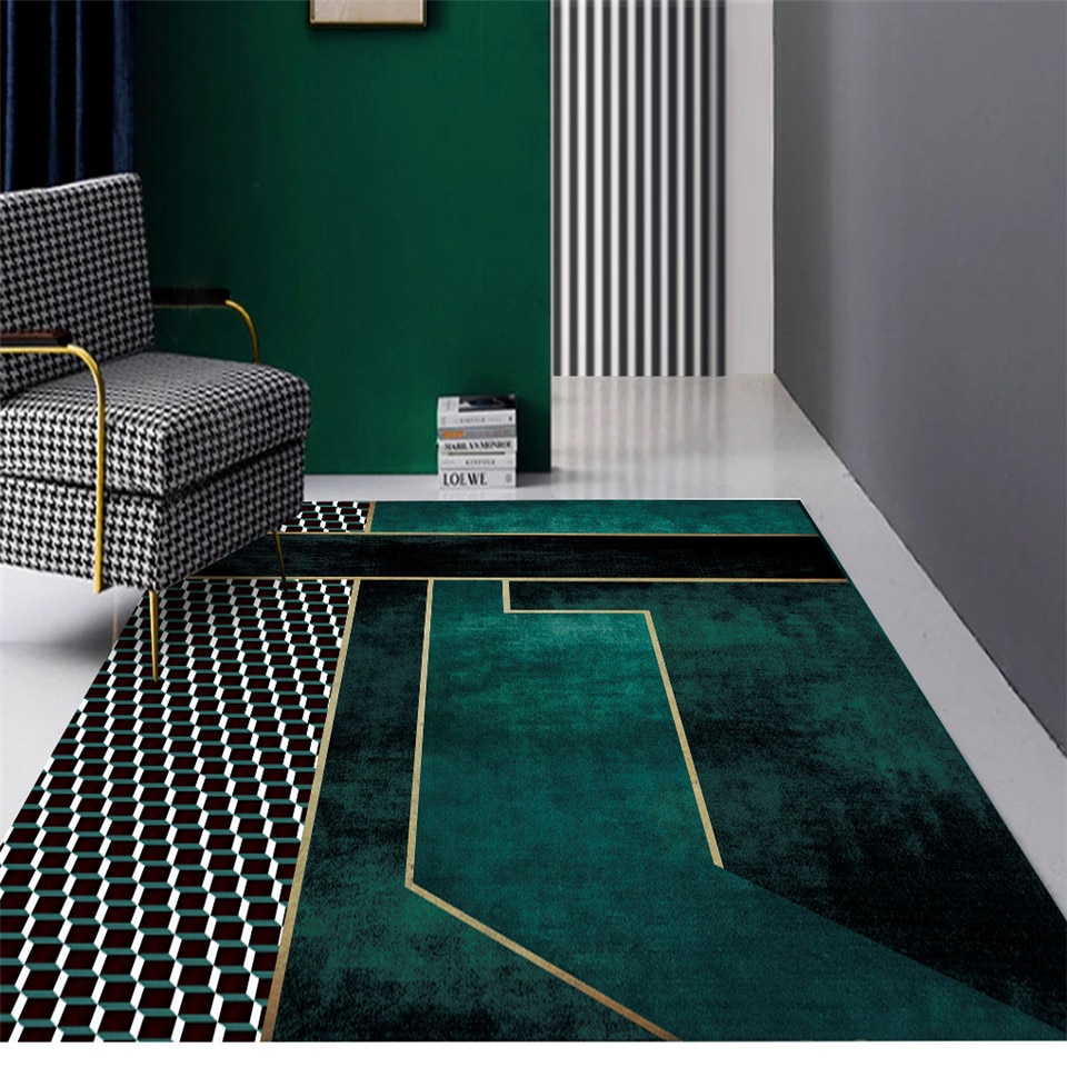Alfombra geométrica de lujo de Color turquesa de estilo nórdico, alfombra verde para sala de estar, mesa de café a la , alfombra de sofá, alfombra, alfombra de suelo, cocina y dormitorio