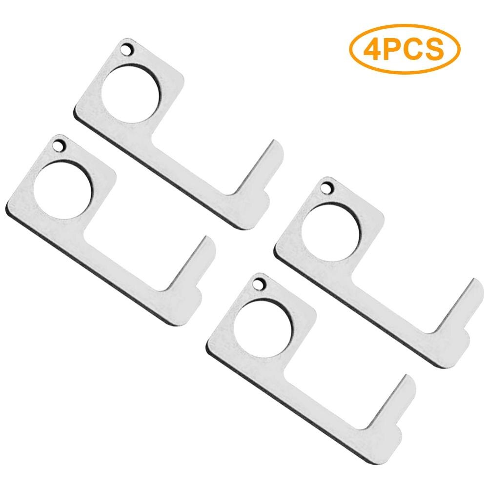 No Touch Open Door, Door Opener, Mini Self-Cleaning Reusable Handle Tools Press Elevator Button Gereedschap Hand Stick Outdoor: 4pcs silver